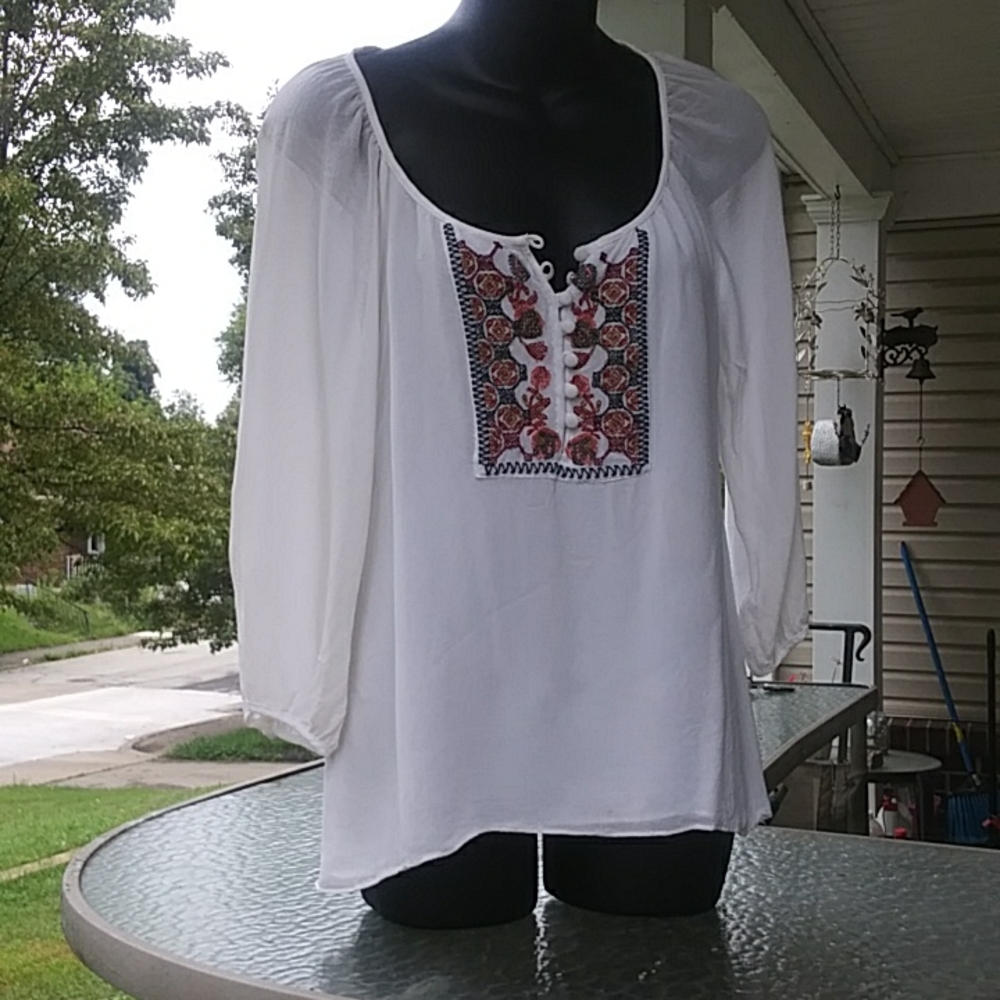 Sanctuary Top, White Button Down, Button Cuff, Sz. - image 2